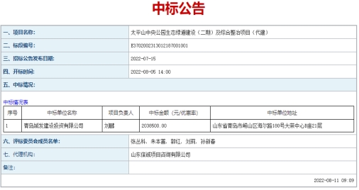 青島城發(fā)建設投資有限公司  成功中標太平山中央公園生態(tài)綠道建設（二期）、  市級示范口袋公園、市級公園拆墻透綠項目